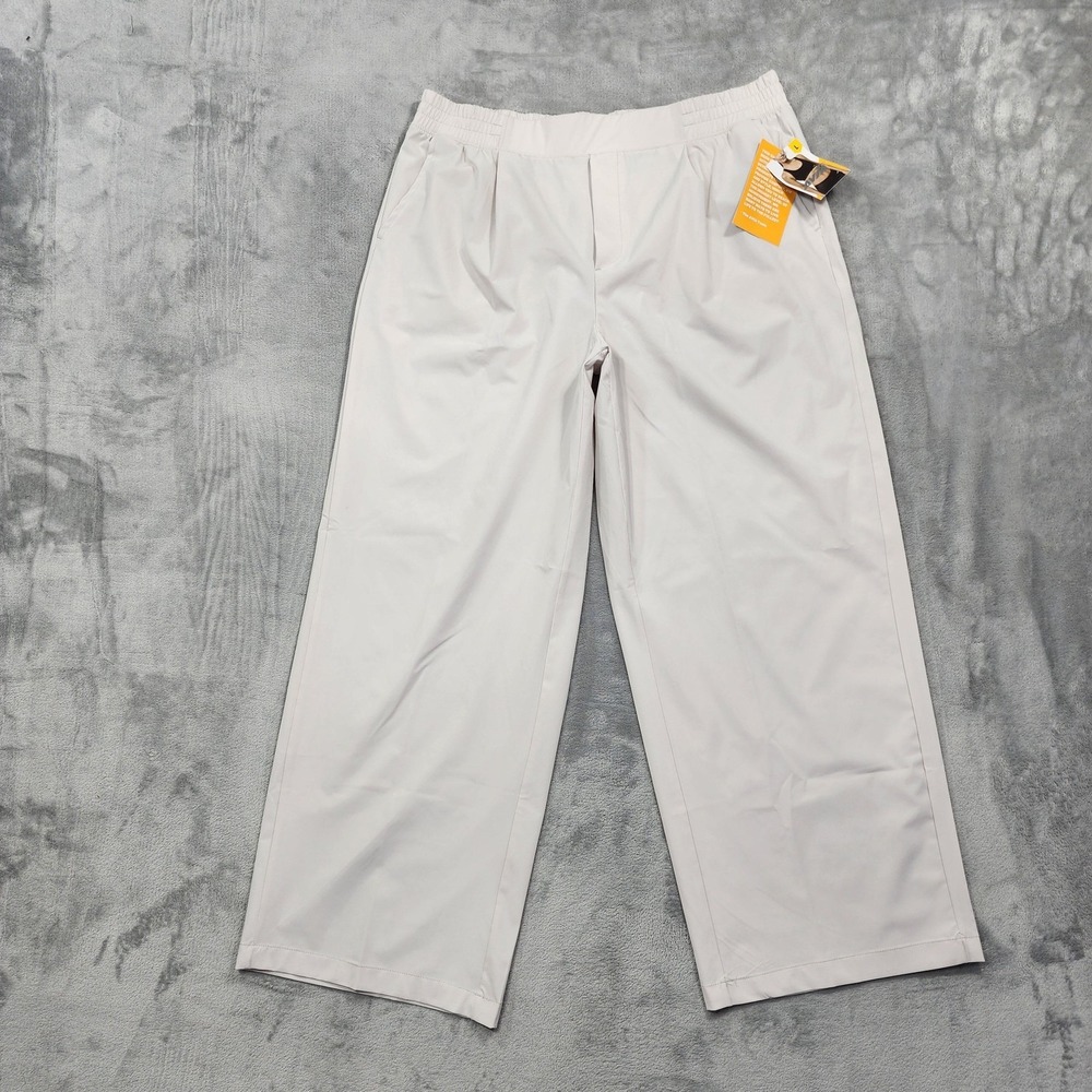 NEW Avia Pants Womens L Beige Khaki Safari Trouser Pleated‎ Gym Walking Stretch